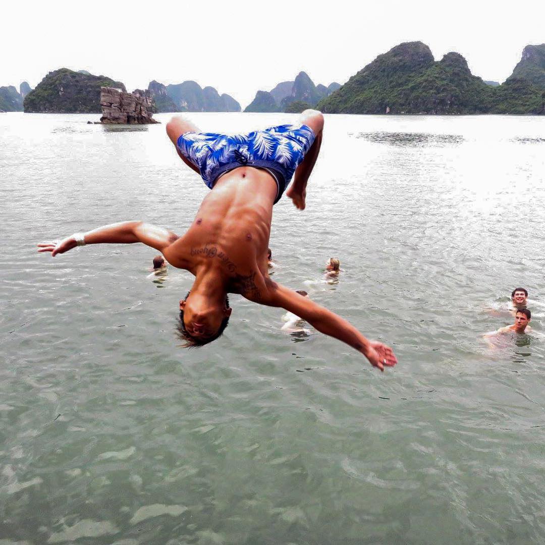 Swimming in the emerald water